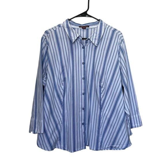 Jessica London | Striped Buttoned Top Blue & White Size 22/24 3/4 Sleeve - Picture 1 of 5